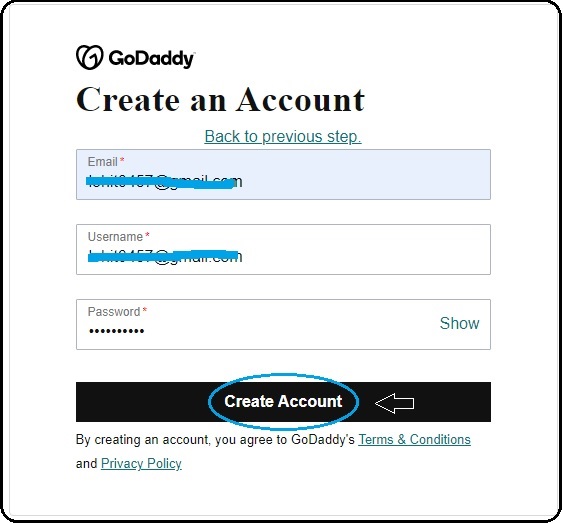 Create account page