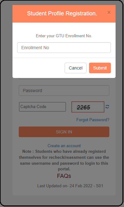 student profile registration.'