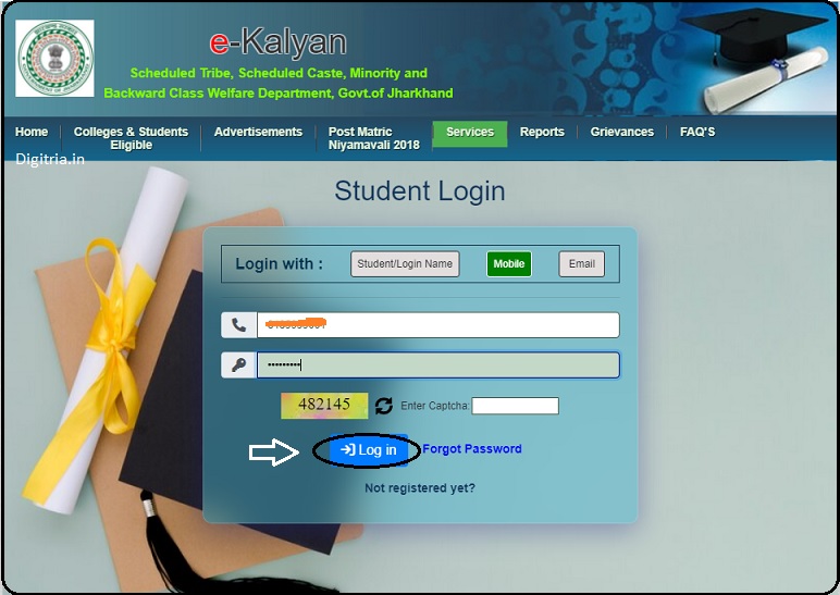 Student login page