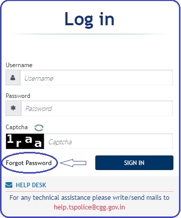 forgot password of TS Police HRMS Login