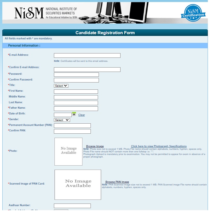 NIMS candidate new registration Form